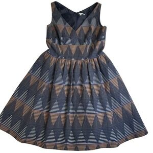 Halogen Women's Sleeveless Fit and Flare Dress Multicolor Faux Wrap V-Neck Sz 14